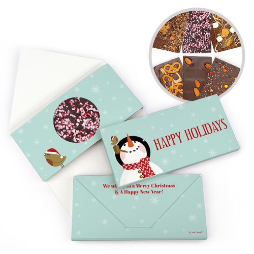Personalized Happy Holidays Snowman Gourmet Infused Belgian Chocolate Bars (3.5oz)