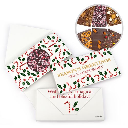 Personalized Christmas Candy Cane Poinsettia Gourmet Infused Belgian Chocolate Bars (3.5oz)