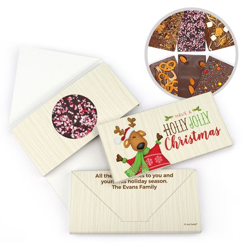 Personalized Holly Jolly Reindeer Christmas Gourmet Infused Belgian Chocolate Bars (3.5oz)