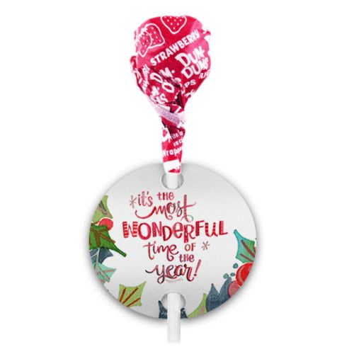 Personalized Wonderful Time Christmas Dum Dums with Gift Tag (75 pops)