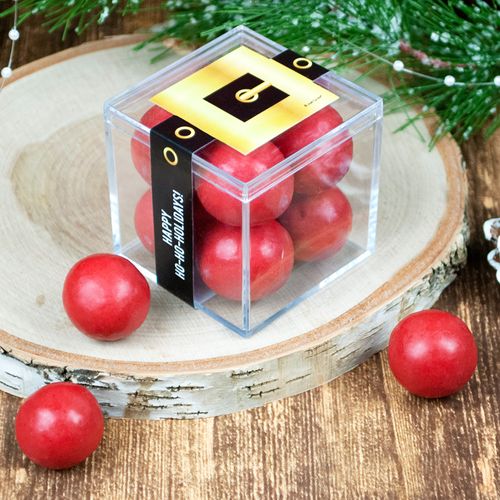 Personalized Christmas Santa Buckle JUST CANDY® favor cube with Premium Malted Milk Balls