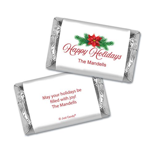 Personalized Happy Holidays Poinsettia Hershey's Miniatures Wrappers
