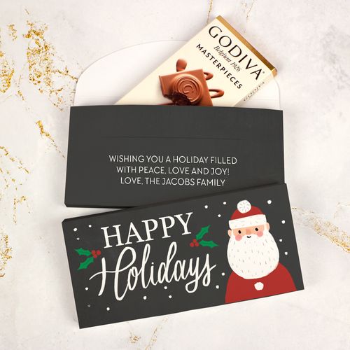 Deluxe Personalized Bonnie Marcus Snowy Santa Christmas Godiva Chocolate Bar in Gift Box
