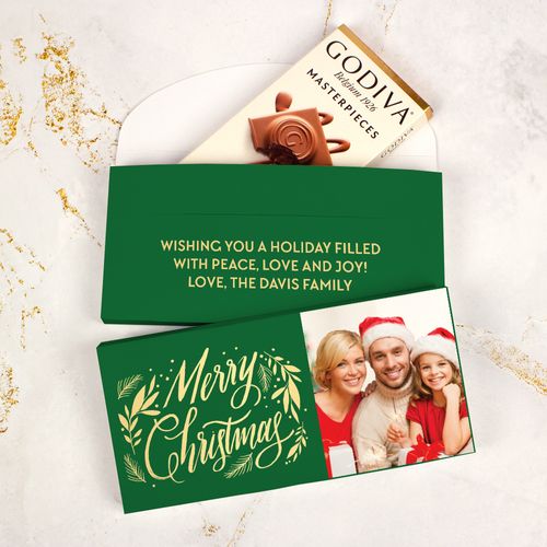 Deluxe Personalized Bonnie Marcus Festive Leaves Christmas Godiva Chocolate Bar in Gift Box