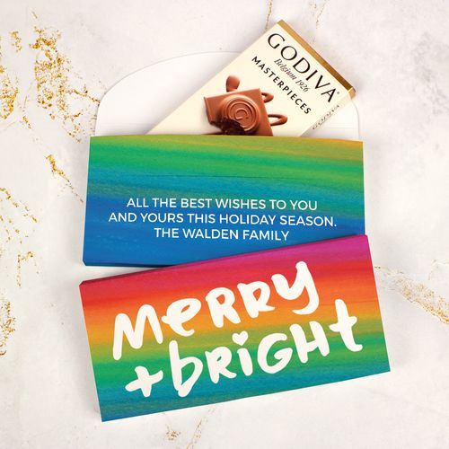 Deluxe Personalized Bonnie Marcus Merry & Bright Christmas Godiva Chocolate Bar in Gift Box