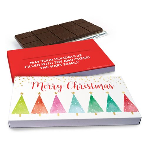Deluxe Personalized Shimmering Pines Christmas Chocolate Bar in Gift Box (3oz Bar)