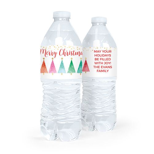 Personalized Bonnie Marcus Christmas Shimmering Pines Water Bottle Sticker Labels (5 Labels)