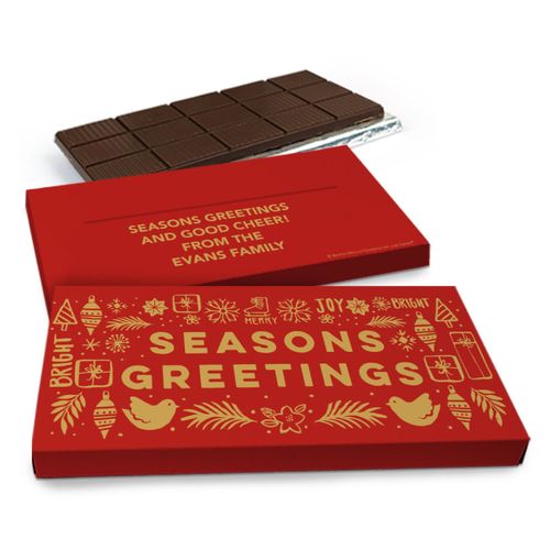 Deluxe Personalized Seasons Greetings Christmas Chocolate Bar in Metallic Gift Box (3oz Bar)