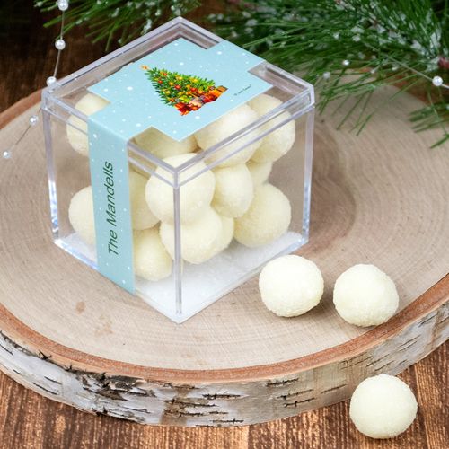 Personalized Christmas Seasons Greetings JUST CANDY® favor cube with Premium Sugar Cookie Bites