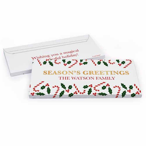 Deluxe Personalized Season's Greetings Poinsettia Christmas Candy Bar Favor Box