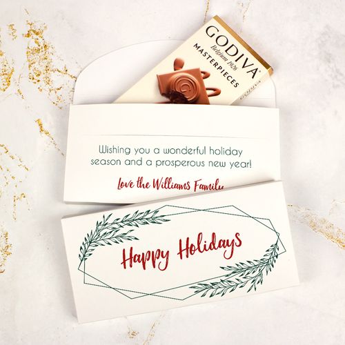 Deluxe Personalized Geometric Holiday Christmas Godiva Chocolate Bar in Gift Box