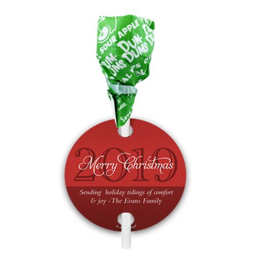 Personalized Merry Wishes Christmas Dum Dums with Gift Tag (75 pops)