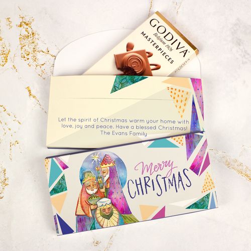 Deluxe Personalized Wise Men Christmas Godiva Chocolate Bar in Gift Box