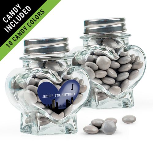 Personalized Kids Birthday Favor Assembled Heart Jar Filled with Just Candy Milk Chocolate Minis