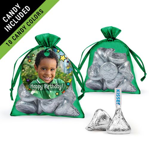 Personalized Kids Birthday Favor Assembled Organza Bag Filled with Hershey's Kisses