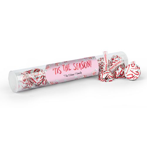 Personalzied Christmas 'Tis the Season Gumball Tube with Peppermint Hershey's Kisses