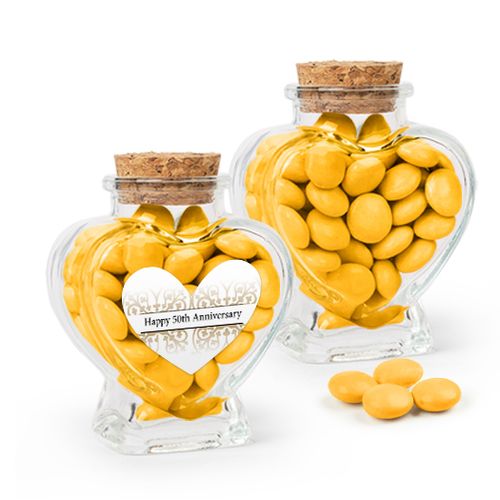 Personalized 50th Anniversary Favor Assembled Heart Jar Filled with Just Candy Milk Chocolate Minis