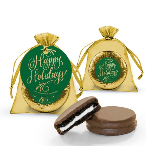 Happy Holidays Bonnie Marcus Flourish Milk Chocolate Covered Oreo in Organza Bags with Gift Tag