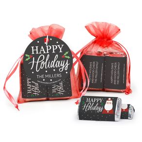 Personalized Christmas Snowy Santa Hershey's Miniatures in Organza Bags with Gift Tag