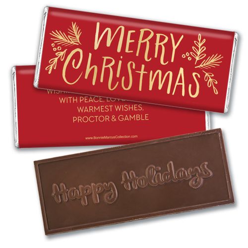 Personalized Bonnie Marcus Embossed Chocolate Bar & Wrapper - Christmas Joyful Gold