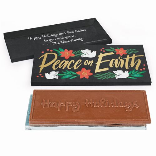 Deluxe Personalized Peace on Earth Christmas Chocolate Bar in Metallic Gift Box