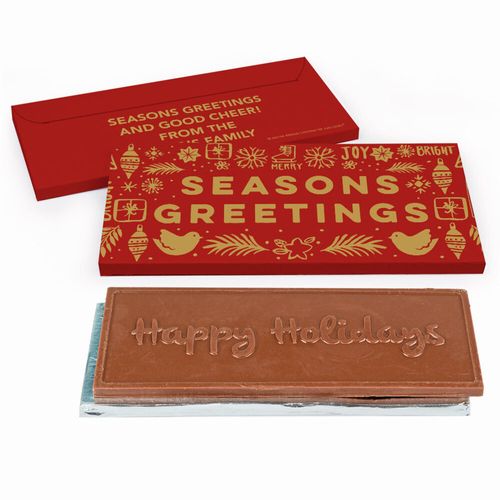 Deluxe Personalized Seasons Greetings Christmas Chocolate Bar in Metallic Gift Box