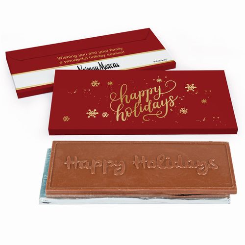 Deluxe Personalized Happy Holidays Add Your Logo Embossed Happy Holidays Chocolate Bar in Gift Box