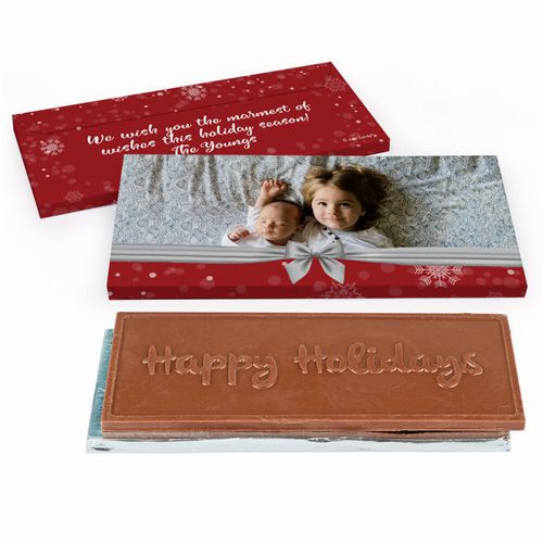 Deluxe Personalized Christmas Welcoming Joy Embossed Happy Holidays Chocolate Bar in Gift Box