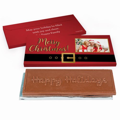 Deluxe Personalized Santa Belt Christmas Chocolate Bar in Metallic Gift Box