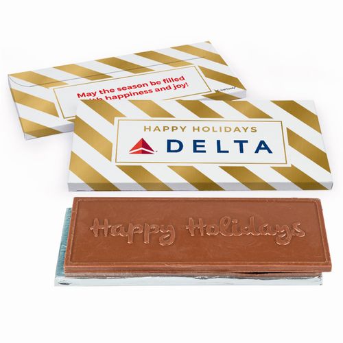 Deluxe Personalized Add Your Logo Happy Holidays Chocolate Bar in Metallic Gift Box