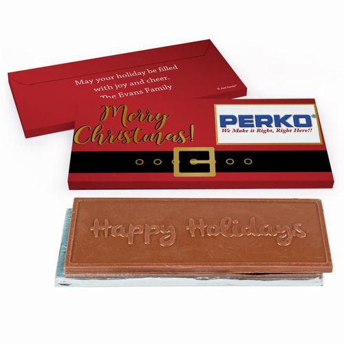 Deluxe Personalized Santa Belt Logo Christmas Chocolate Bar in Metallic Gift Box