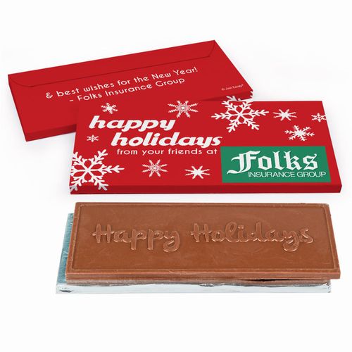 Deluxe Personalized Holiday Snowflakes Christmas Chocolate Bar in Gift Box