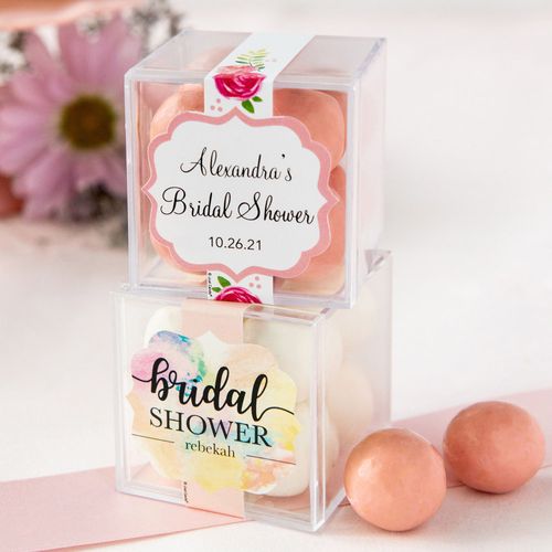 Personalized Bridal Shower JUST CANDY® favor cube with Premium Malted Milk Balls