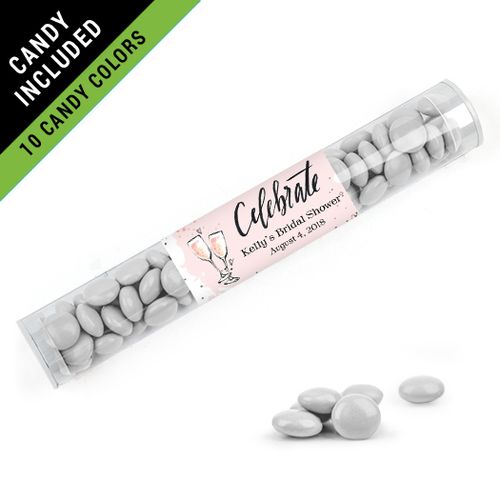 Personalized Bridal Shower Favor Assembled Clear Tube Filled with Just Candy Milk Chocolate Minis