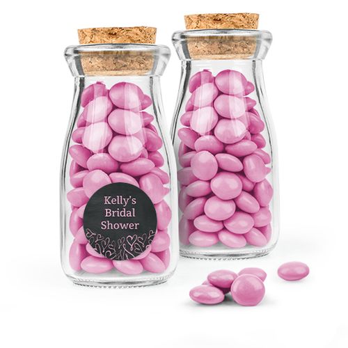 Personalized Bridal Shower Favor Assembled Glass Bottle with Cork Top Filled with Just Candy Milk Chocolate Minis