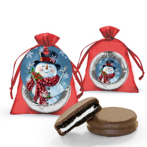 Christmas Jolly Snowman Chocolate Covered Oreo Cookie in Organza Bags with Gift tag