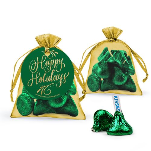 Bonnie Marcus Happy Holidays Flourish Hershey's Kisses in Organza Bags with Gift Tag