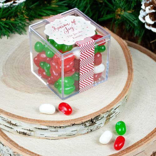 Personalized Christmas Season of Joy Season's Greeting JUST CANDY® favor cube with Jelly Belly Jelly Beans