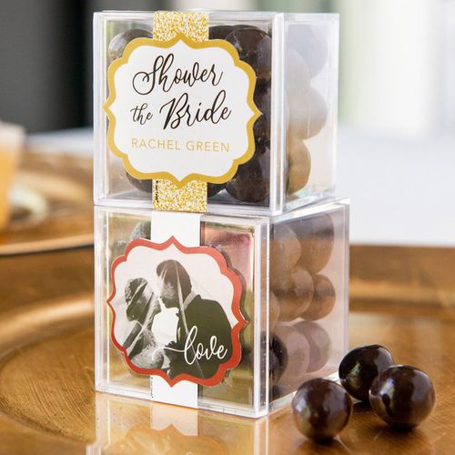 Personalized Bridal Shower JUST CANDY® favor cube with Premium Rum Cordials - Dark Chocolate