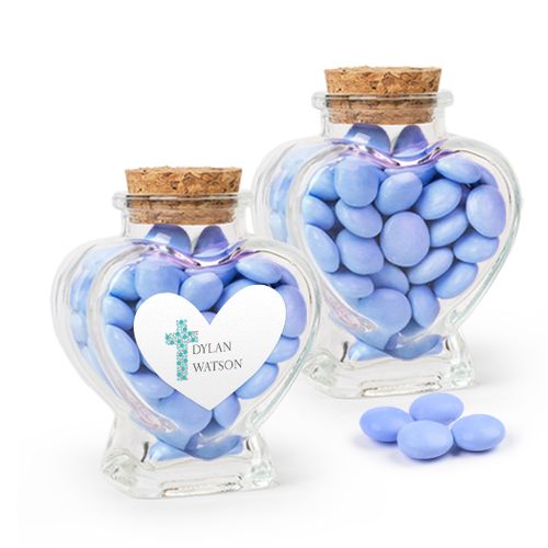Personalized Boy Confirmation Favor Assembled Heart Jar Filled with Just Candy Milk Chocolate Minis