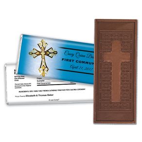 Communion Embossed Cross Chocolate Bar Gold Cross