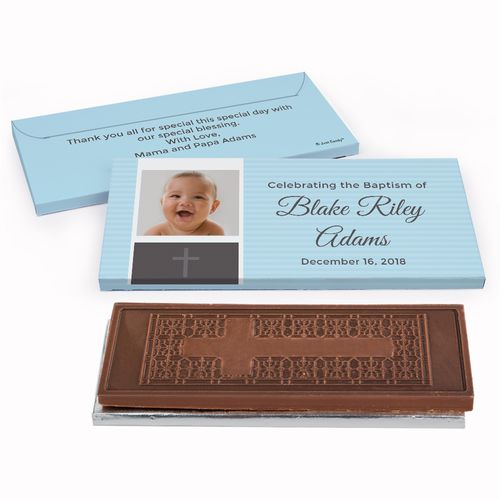 Deluxe Personalized Photo & Cross Baptism Embossed Chocolate Bar in Gift Box