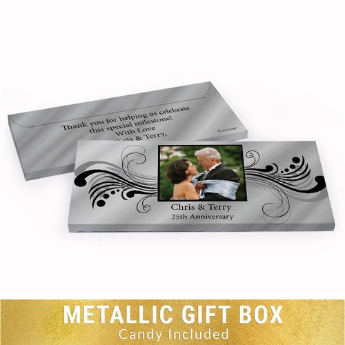 Deluxe Personalized Forever Yours 25th Anniversary Chocolate Bar in Silver Metallic Gift Box