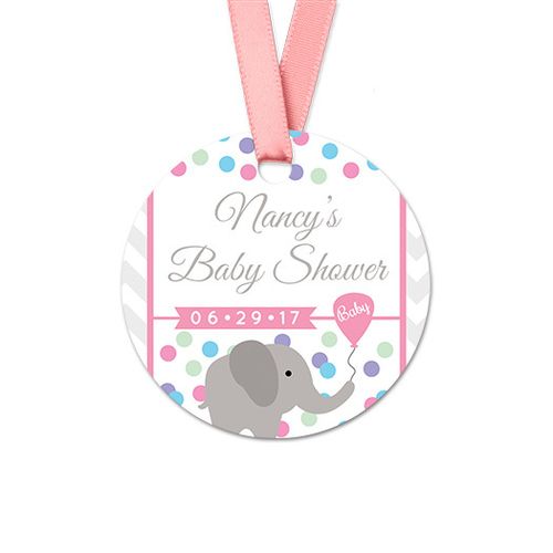 Personalized Chevron Elephant Baby Shower Round Favor Gift Tags (20 Pack)