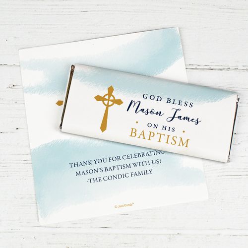 Personalized Baptism Chocolate Bar Wrappers - God Bless Watercolor