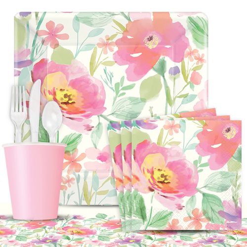 Watercolor Floral Deluxe Party Kit Serves 8 Party Kit Serves 18