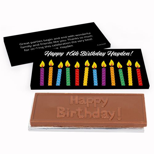 Deluxe Personalized Lit Candles Adult Birthday Chocolate Bar in Gift Box