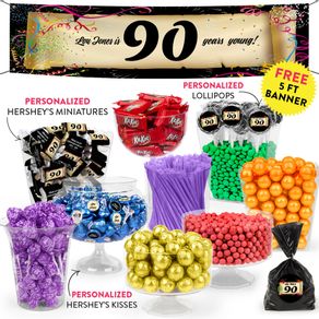 Personalized Milestone 90th Birthday Confetti Deluxe Candy Buffet