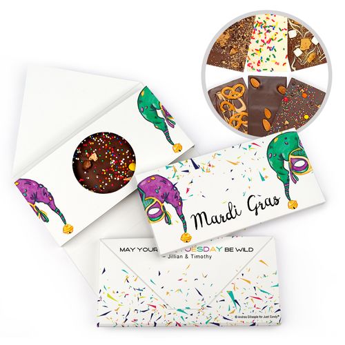 Personalized Mardi Gras Jammin' Jester Hats Party Gourmet Infused Belgian Chocolate Bars (3.5oz)