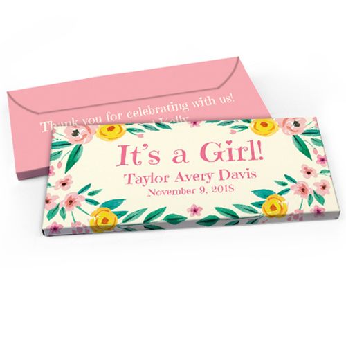 Deluxe Personalized Flowers Baby Girl Announcement Candy Bar Favor Box
